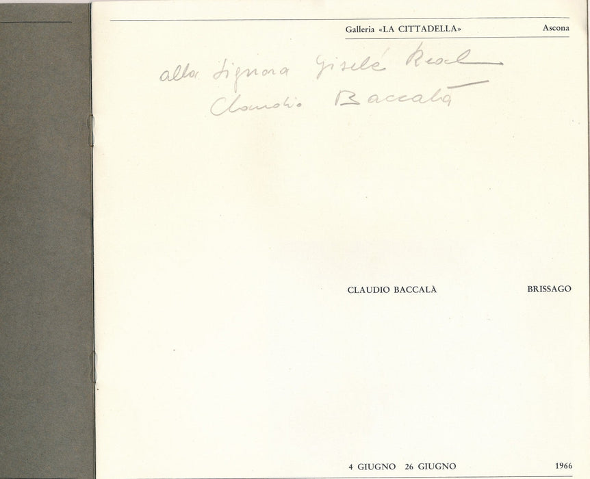 peintre italien Claudio BACCALÀ catalogue signé ET lettre autographe ET note