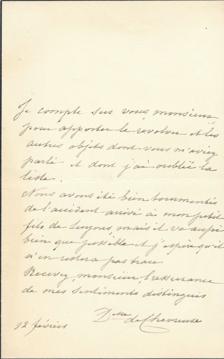 Valentine de CONTADES CHEVREUSE lettre autographe signée accessoires théâtre