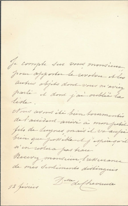 Valentine de CONTADES CHEVREUSE lettre autographe signée accessoires théâtre