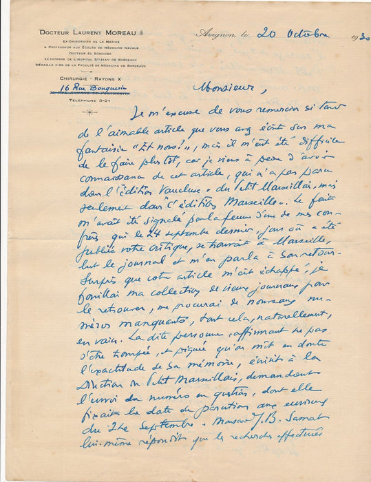 Docteur Laurent Moreau académie Vaucluse fantaisie assurances sociale 2 lettres