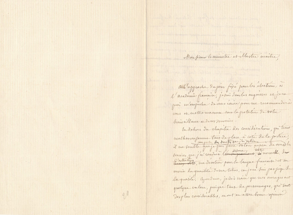 Charles Blanc angoisse redoute élection Académie française brouillon autographe