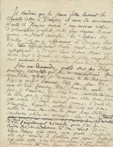 Auguste DORCHAIN beau manuscrit 4 pages passion de la lecture jeune fille pauvre