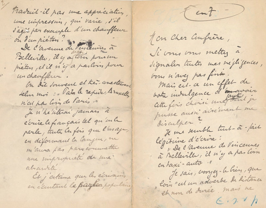 Tristan BERNARD lettre autographe signée contre les grammairiens desséchés