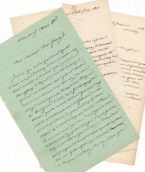 Denis Désiré RIOCREUX Sèvres porcelaine Champfleury 3 lettres autographes signée