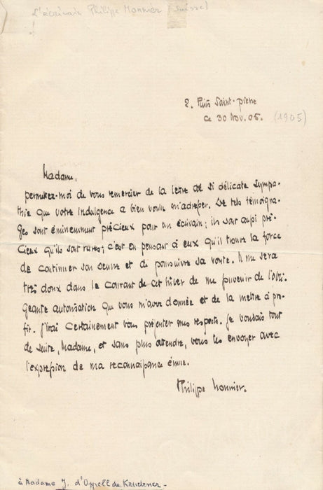 Philippe MONNIER écrivain suisse lettre autographe signée J. de Krüdener