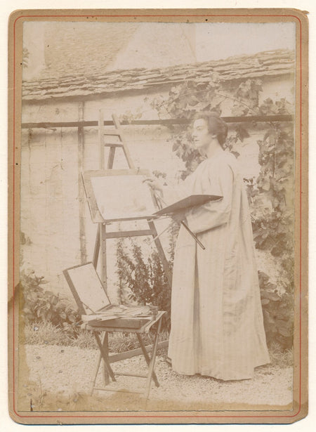 Femme peintre dans jardin albumine photo photographie chevalet