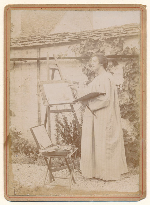 Femme peintre dans jardin albumine photo photographie chevalet