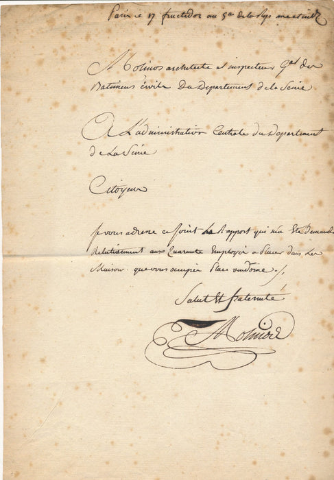 Jacques MOLINOS lettre autographe signé 1797 place Vendôme