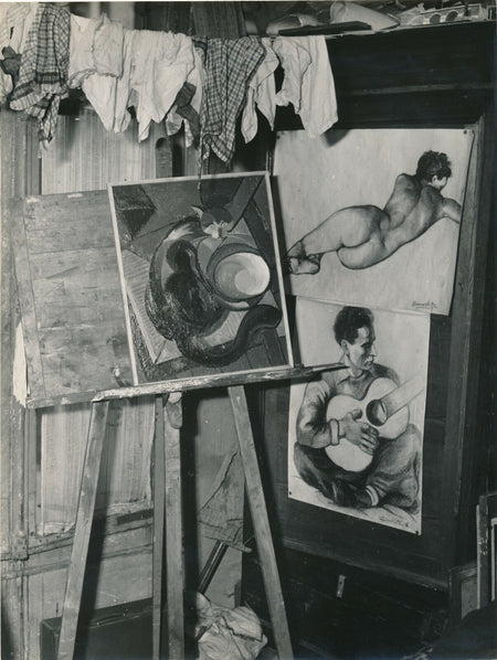 Jean Lamorlette peintre atelier fin 1950 tableaux photo photographie époque