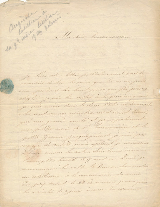 Famille Letellier, Paris, Bourg la Reine, vers 1880-1890 3 documents autographes