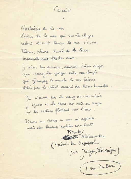 Jacques LASSAIGNE premier article consacré à Garcia Lorca manuscrit autographe