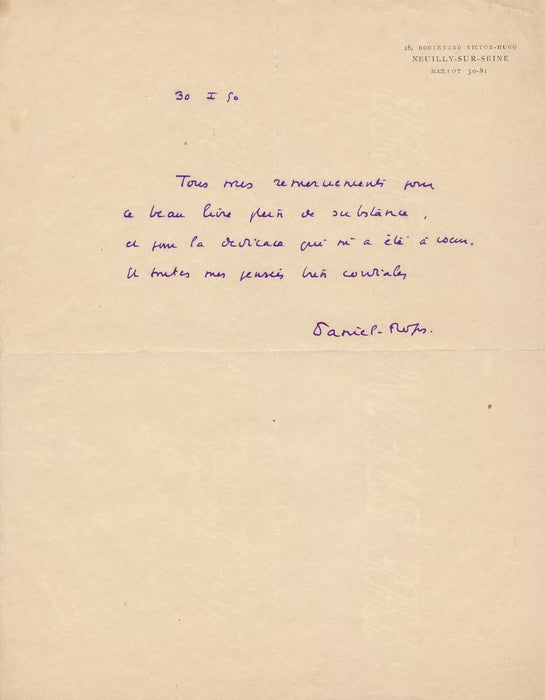 Daniel-Rops 4 lettres autographes signées et 4 cartes autographes signées