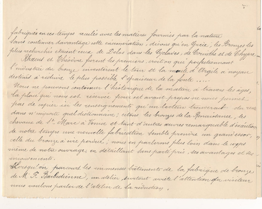 Maurice GUILLEMOT préface manuscrite 8 p. bronze 4 lettres projet Barbedienne
