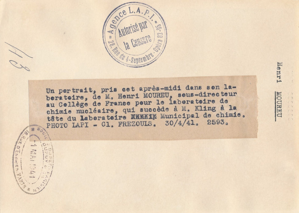 Henri MOUREU chimiste V2 missile politique spatiale photo époque v. 1941