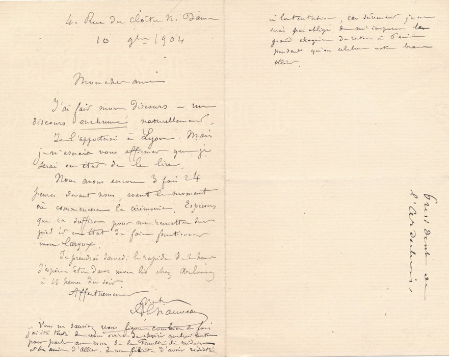 Auguste CHAUVEAU 2 lettres autographe signées monument docteur Ollier