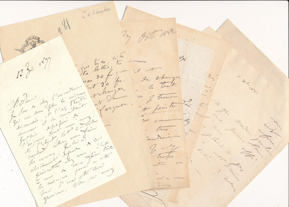 beau lot Louis LELOIR peintre et illustrateur 5 lettres autographes 2 à Castrie