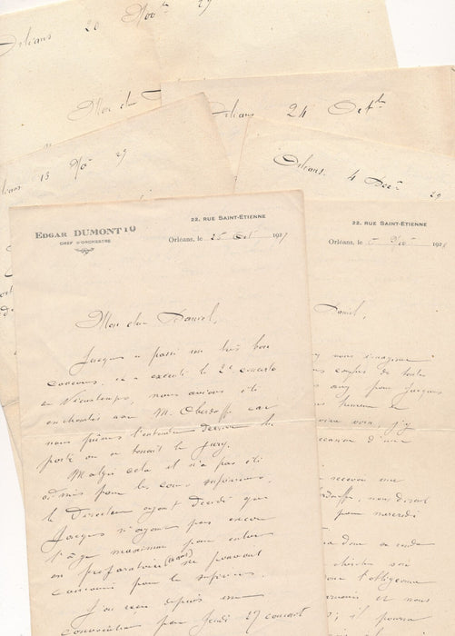 Jacques DUMONT ensemble lettres autographes violon violoniste musique OBERDOERFF