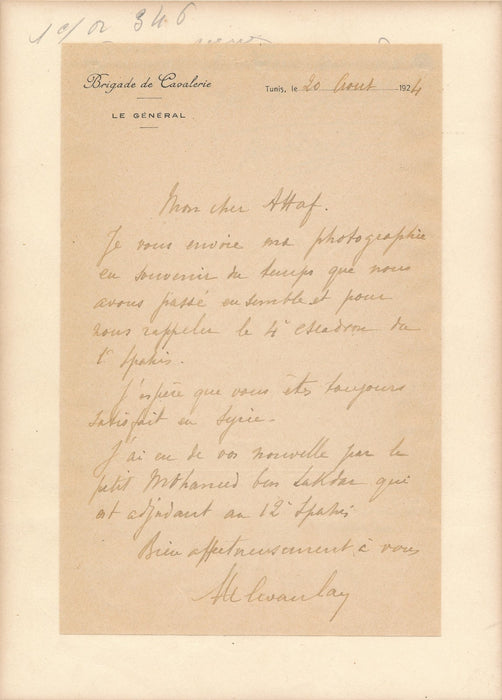 général DEVANLAY Tunis Lettre autographe signée photographie signée à L. ATTAF