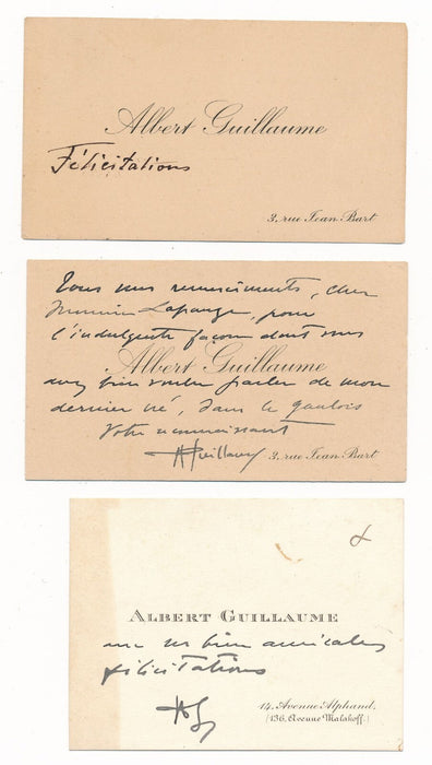 Albert GUILLAUME ensemble lettre à Lapauze et 3 cartes autographes