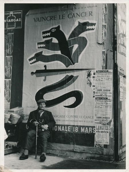 Vaincre cancer, homme âgé, affiche Guy Georget photo photographie vintage