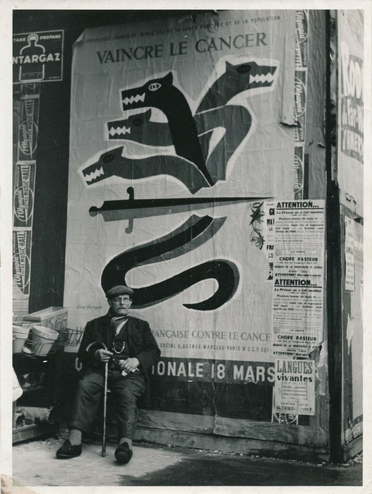 Vaincre cancer, homme âgé, affiche Guy Georget photo photographie vintage