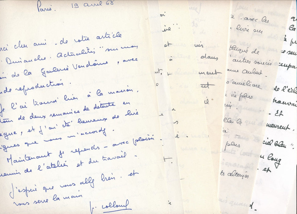 peintre Paul Collomb Correspondance 9 lettres lot ET lithographie signée