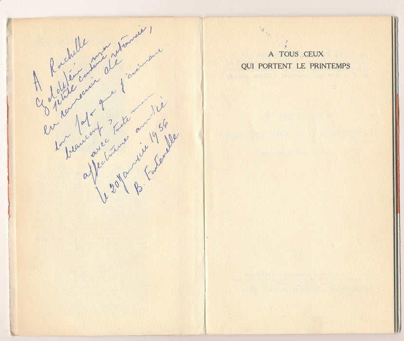 Bertrand FONTENELLE A tous ceux qui portent le printemps envoi autographe