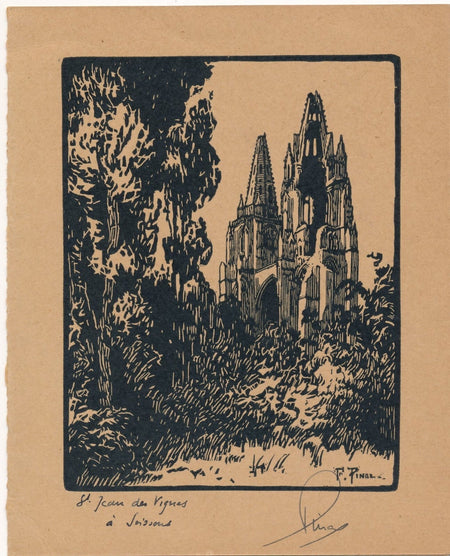 Fernand PINAL gravure sur bois signée ET bel envoi autographe signé Soissons