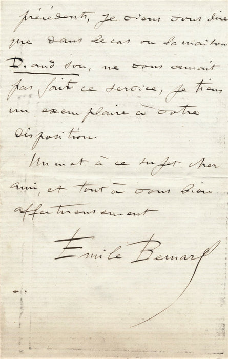 Musique Émile BERNARD (1843-1902) violoncelliste lettre autographe signée