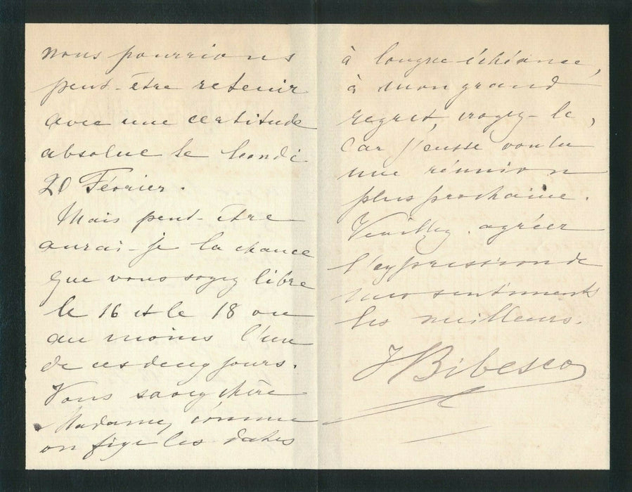 Musique La princesse Hélène BIBESCO difficulté réunion lettre autographe signée