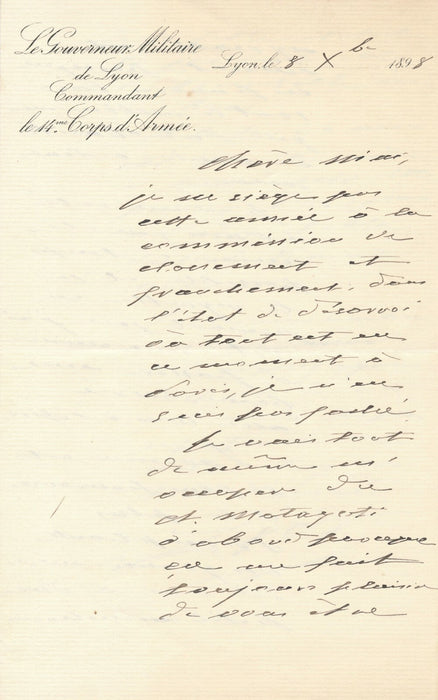 Militaire Charles-Jules ZÉDÉ Lyon gouverneur lettre autographe signée avancement