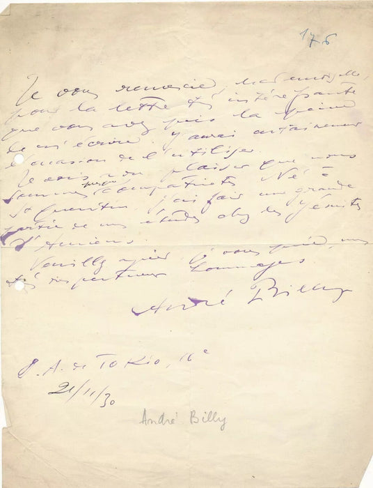 Ensemble 5 lettres autographes signées André BILLY bibliophilie Céline Lothe