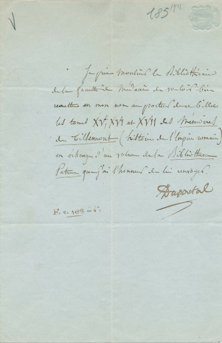 Antoine DUPORTAL chimiste Montpellier lettre autographe signée Tillemont mémoire
