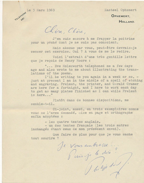 Philippe de Rothschild 3 lettres et 3 billets autographes signée poésie 1969-70