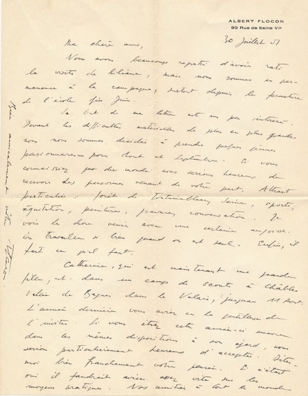 Albert FLOCON travaille en Espagne 2 lettres autographes signées 1951 1954