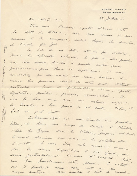 Albert FLOCON travaille en Espagne 2 lettres autographes signées 1951 1954