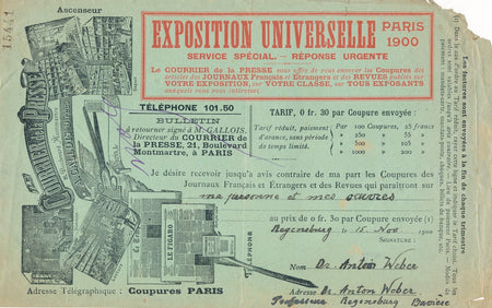 Anton WEBER Lettre signée avec mentions autographes historien Dürer religion