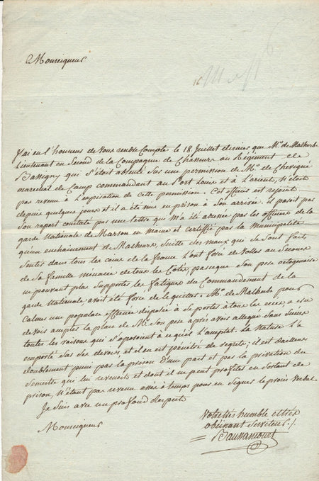 Famille de BAUSSANCOURT lettre Régiment de Bassigny Lorient autographe Chevigné
