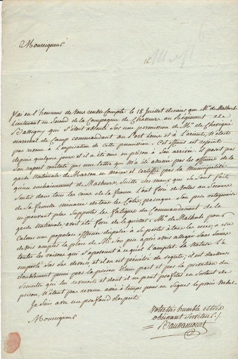 Famille de BAUSSANCOURT lettre Régiment de Bassigny Lorient autographe Chevigné