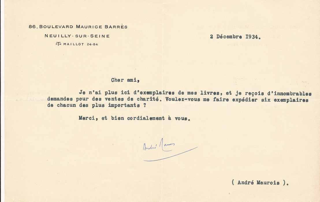 intéressant écrivain André Maurois 2 autographe signé ET 2 lettres signées