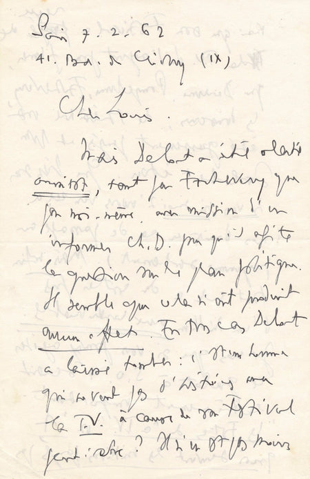 compositeur Henri Sauguet lettre autographe signée 1962 Louis Emié droits auteur