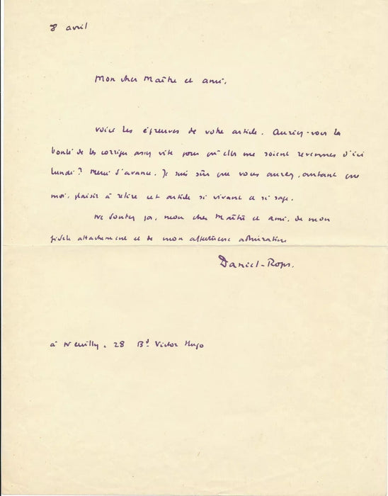 Daniel-Rops 4 lettres autographes signées et 4 cartes autographes signées