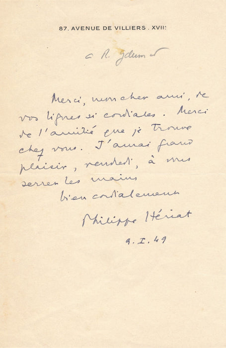 Philippe HERIAT écrivain hériat 4 lettres autographes M. Rostand Sarah Bernhardt