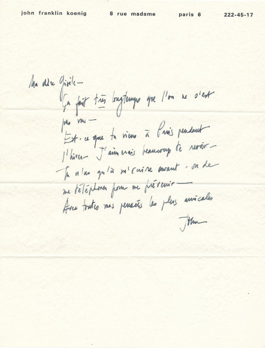 John-Franklin KOENIG lettre autographe ET sérigraphie signée variation AMOUR !