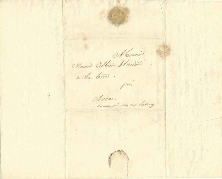 Vicomte de Brosses de Beaumont lettre autographe signée Arras manque d'argent !