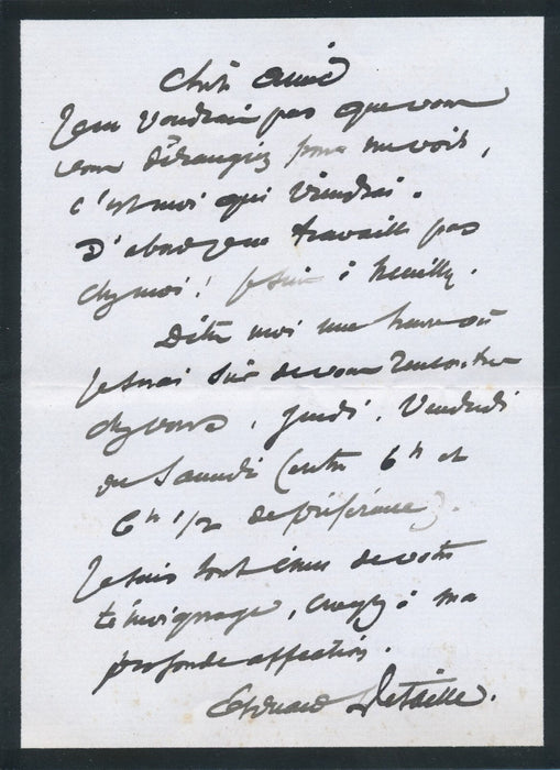 Edouard DETAILLE est ému Lettre autographe au dramaturge d’art Philippe GILLE