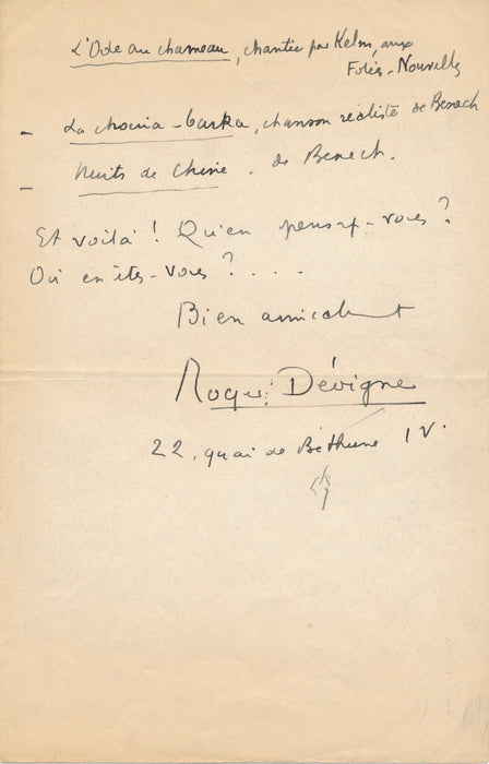 Roger DÉVIGNE 3 intéressantes lettres sur la redécouverte chanson française 1938
