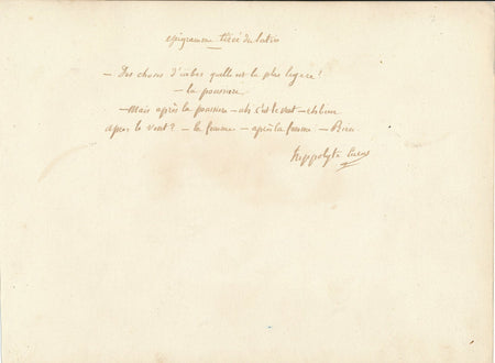 Hippolyte LUCAS épigramme autographe signé sur la légèreté des femmes
