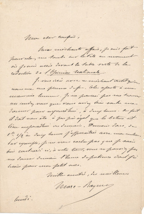 Amusant Auguste-Marc BAYEUX et sa plume de feu lettre autographe signée