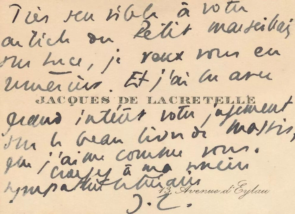 Jacques de Lacretelle 6 lettres autographes signées et 1 carte son travail